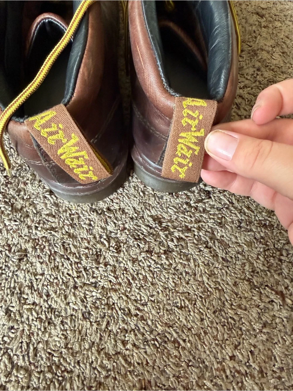 Dr. Martens Brown Leather Work Boots with Yellow Laces